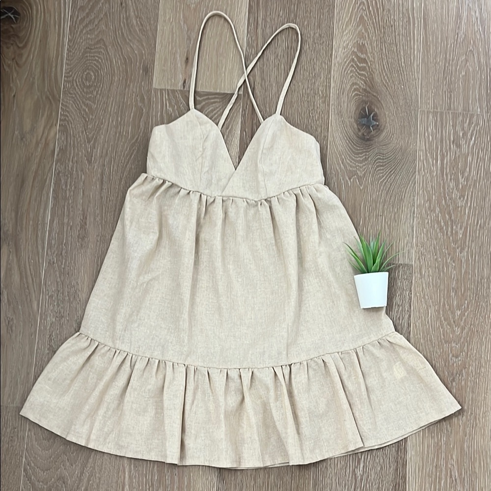 Beige Strappy Linen Dress